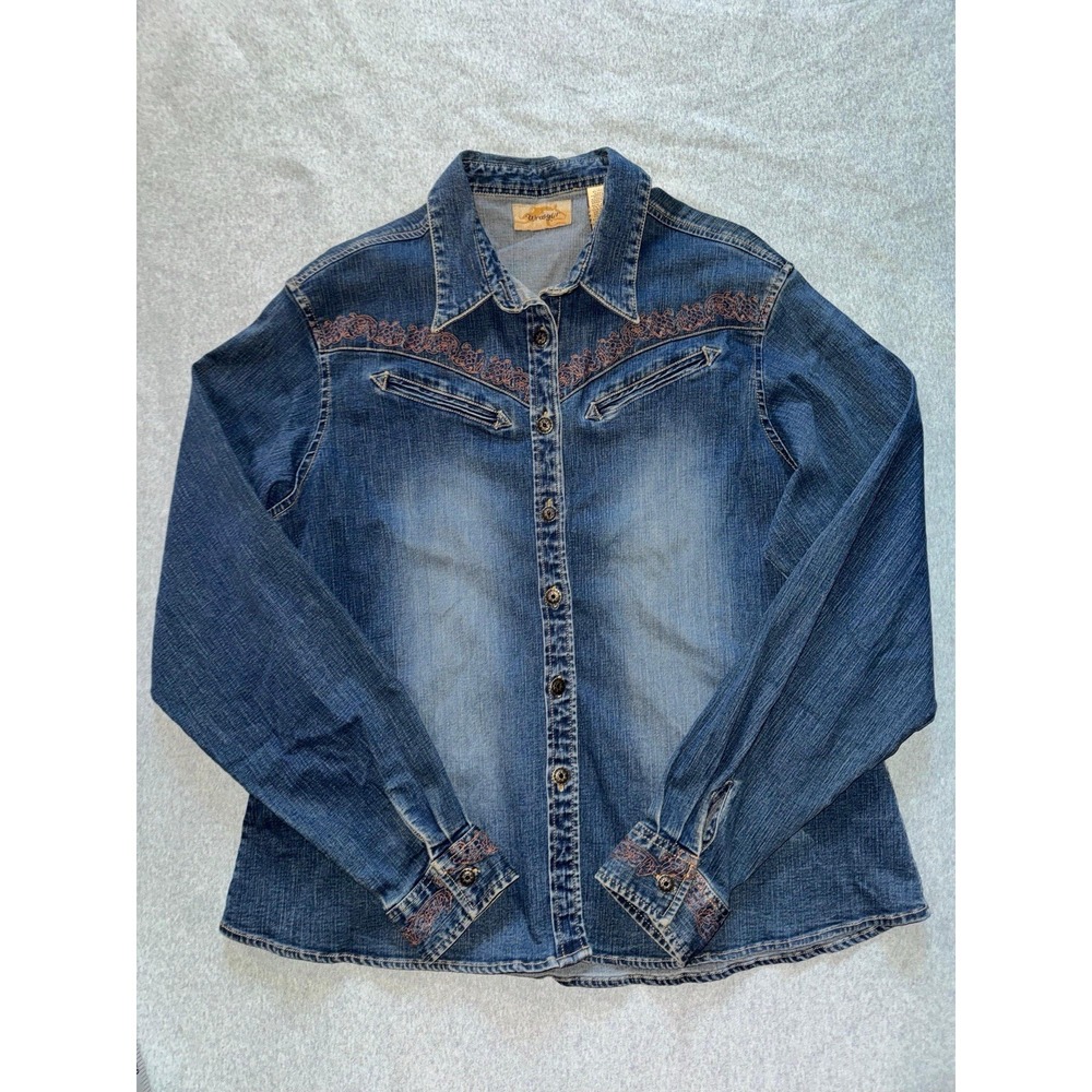 Wrangler Women's‎ Blue Denim Long Sleeve Button Shirt Jacket Size XL